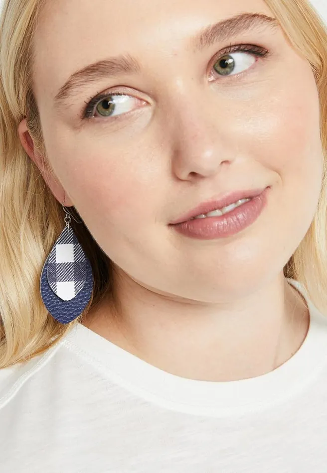 Navy And White Plaid Teardrop Earrings Women Maurices Jewelry