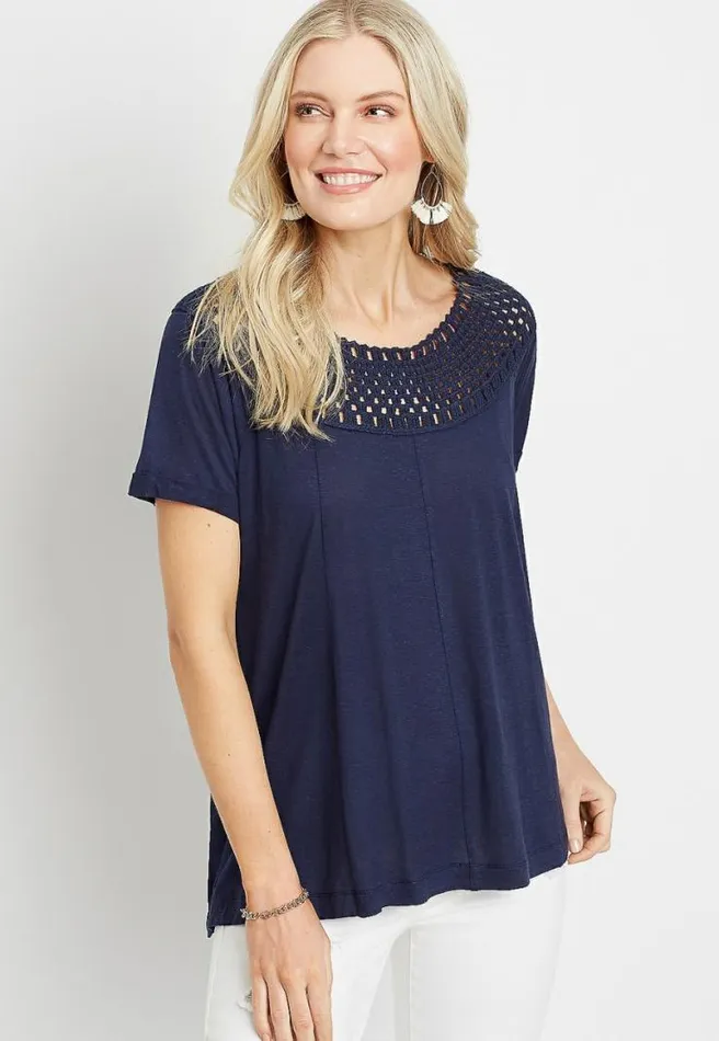 Navy Macrame Neck Top Women Maurices Tops