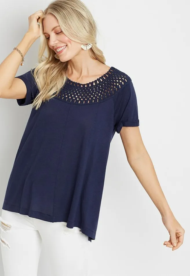 Navy Macrame Neck Top Women Maurices Tops