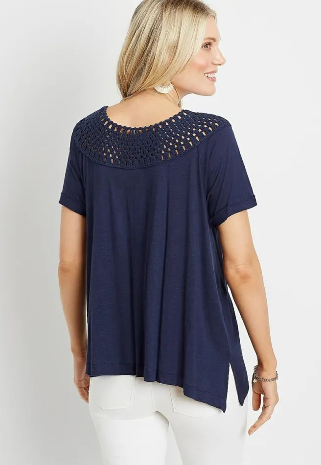 Navy Macrame Neck Top Women Maurices Tops