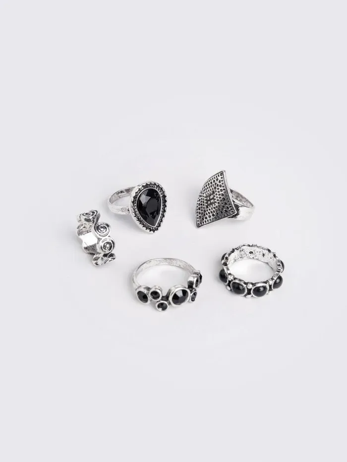 Obsidian Ring Set Women Minga London Jewelry