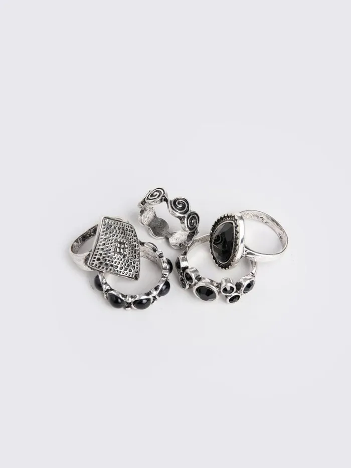 Obsidian Ring Set Women Minga London Jewelry