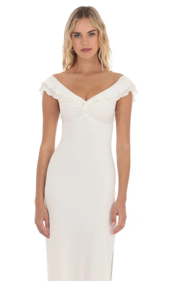 Off Shoulder Twist Maxi Dress White Women LUCY IN THE SKY Maxi Dresses Off Shoulder Twist Maxi Dress White Women LUCY IN THE SKY Maxi Dresses