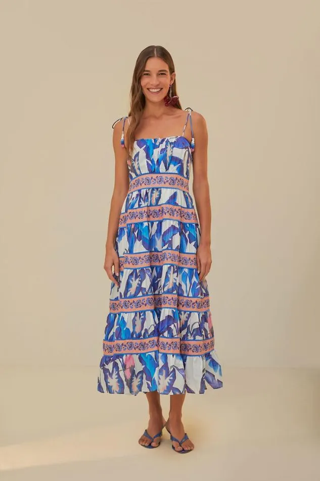 OffWhite Blue Foliage Midi Dress Women FARM Rio Midi Dresses