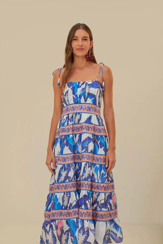 OffWhite Blue Foliage Midi Dress Women FARM Rio Midi Dresses