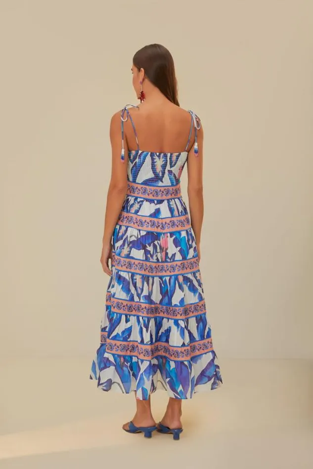 OffWhite Blue Foliage Midi Dress Women FARM Rio Midi Dresses