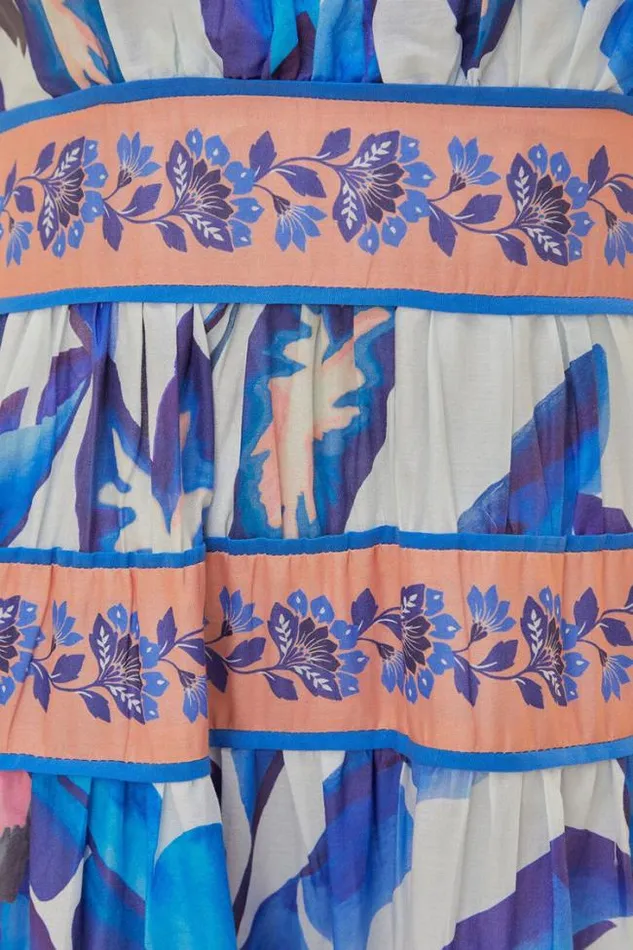 OffWhite Blue Foliage Midi Dress Women FARM Rio Midi Dresses