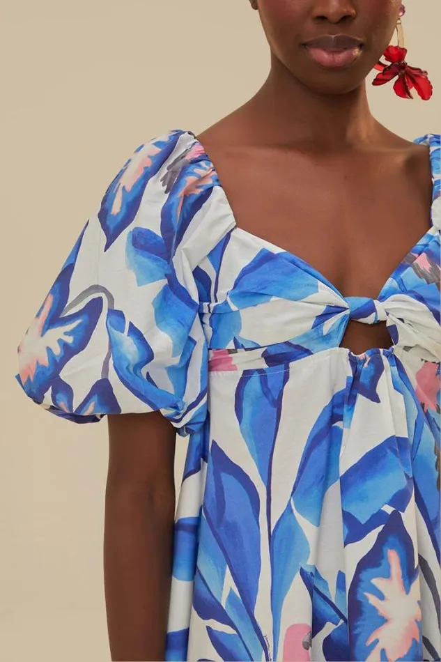 OffWhite Blue Foliage Mini Dress Women FARM Rio Mini Dresses
