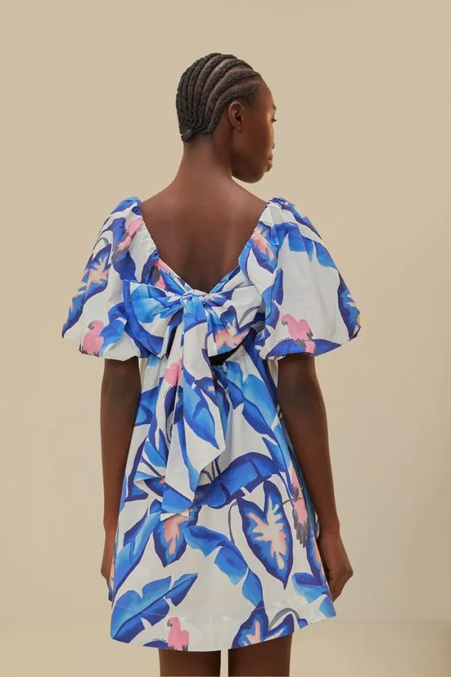 OffWhite Blue Foliage Mini Dress Women FARM Rio Mini Dresses