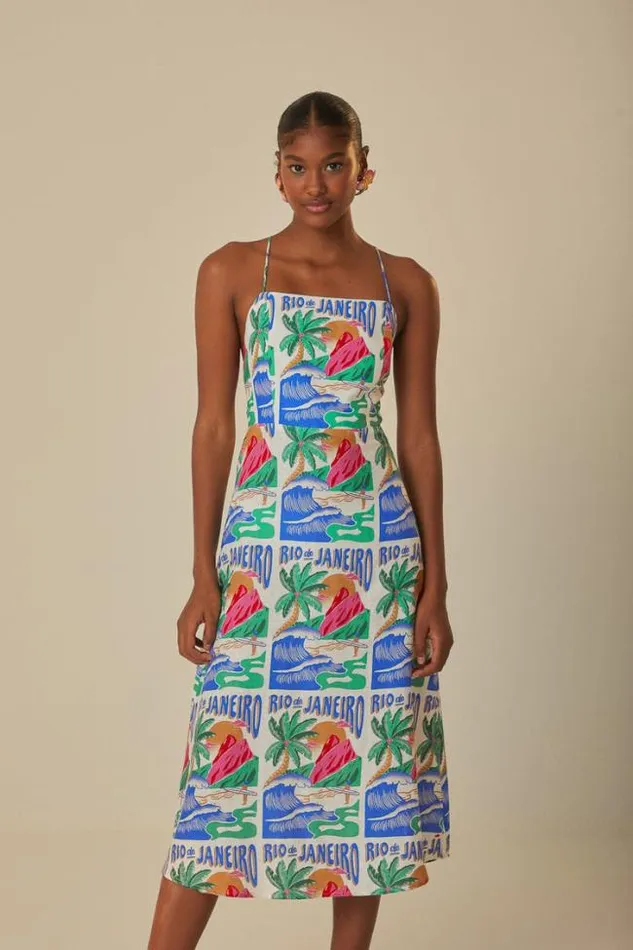 OffWhite Carioca Posters Midi Dress Women FARM Rio Midi Dresses