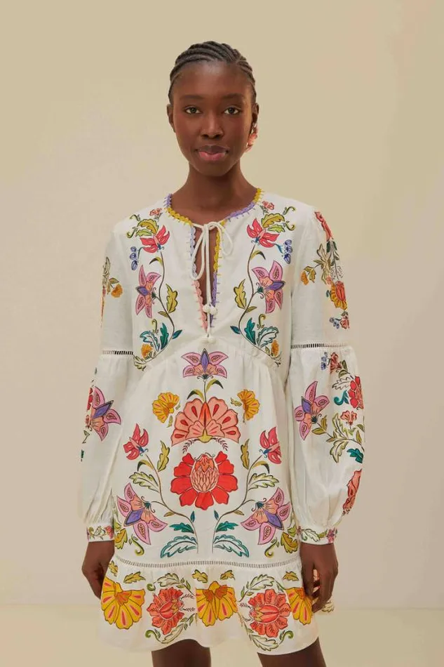 OffWhite Floral Insects Mini Dress Women FARM Rio Mini Dresses