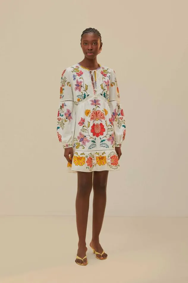 OffWhite Floral Insects Mini Dress Women FARM Rio Mini Dresses