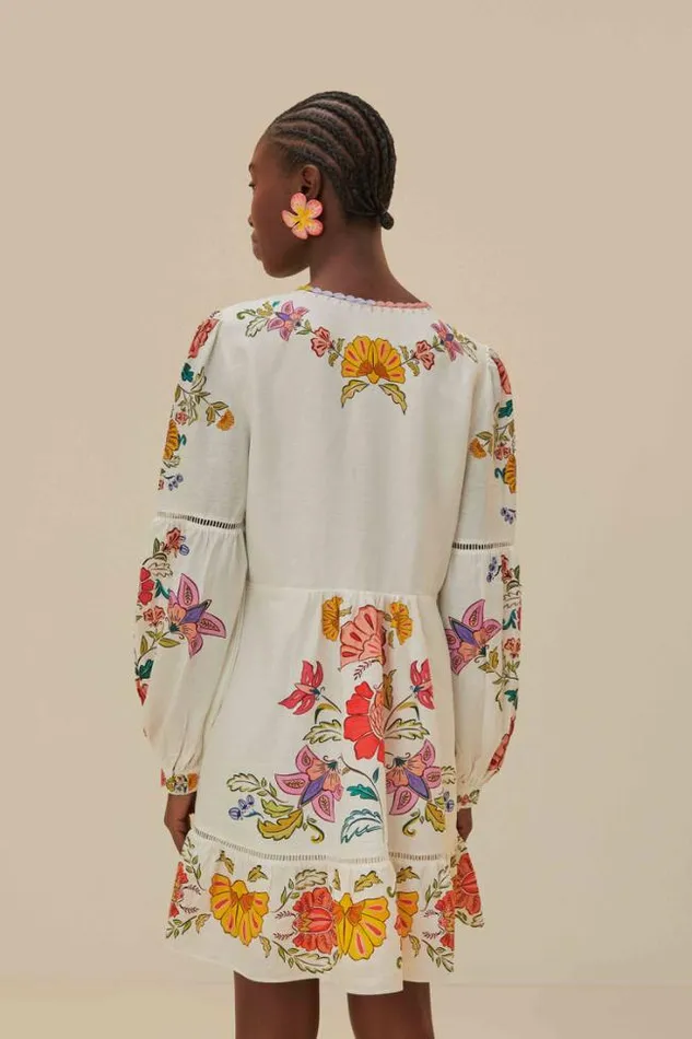 OffWhite Floral Insects Mini Dress Women FARM Rio Mini Dresses