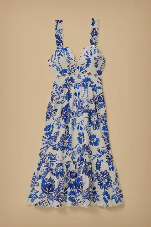 OffWhite Flowerful Birds Lenzing Ecovero Euroflax Midi Dress Women FARM Rio Midi Dresses