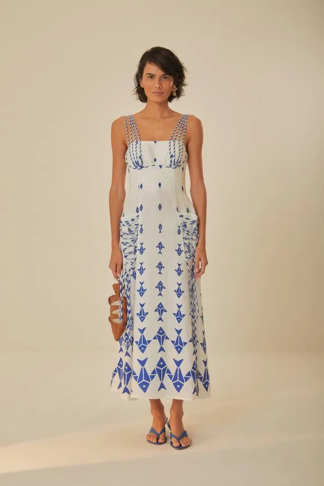 OffWhite Graphic Fishes Euroflax Premium Linen Maxi Dress Women FARM Rio Maxi Dresses
