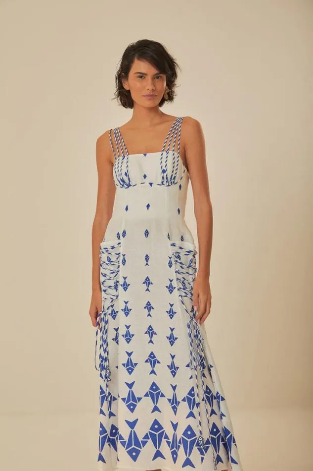 OffWhite Graphic Fishes Euroflax Premium Linen Maxi Dress Women FARM Rio Maxi Dresses