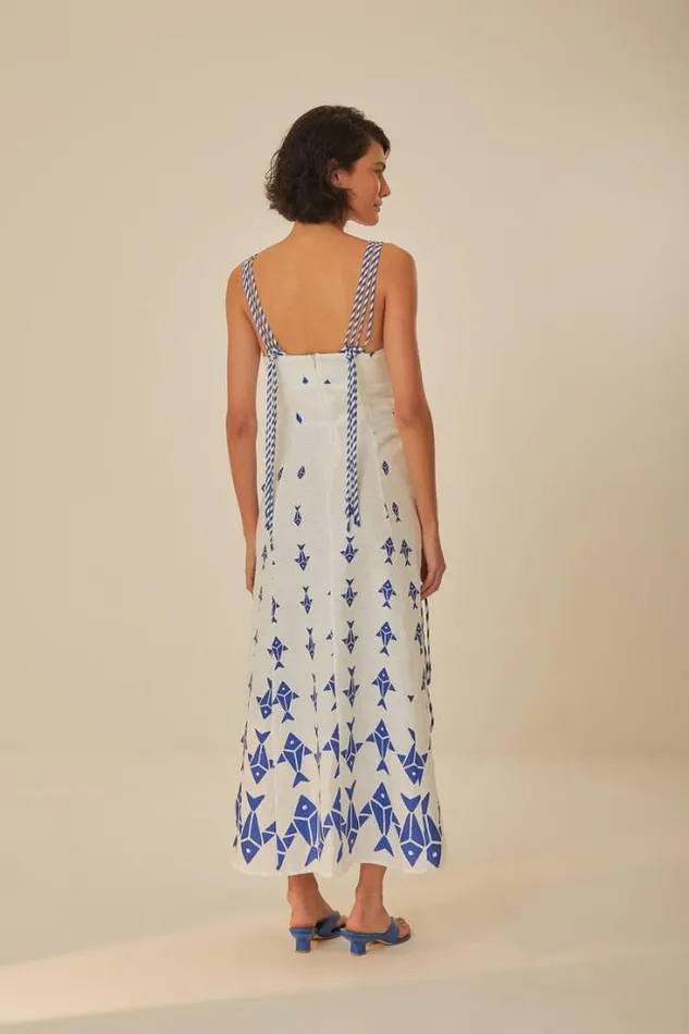 OffWhite Graphic Fishes Euroflax Premium Linen Maxi Dress Women FARM Rio Maxi Dresses