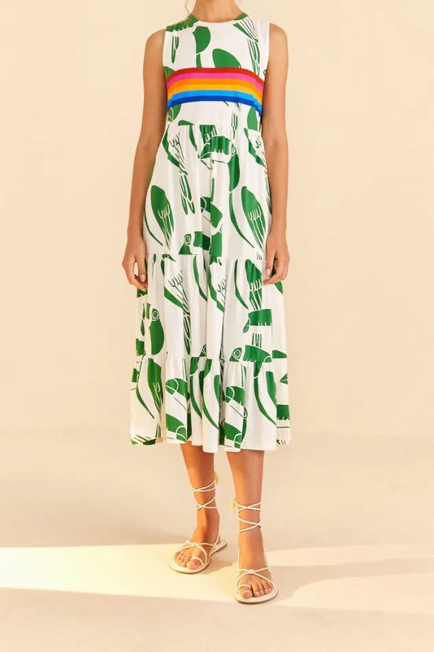 OffWhite Rainbow Toucans Organic Cotton Maxi Dress Women FARM Rio Maxi Dresses