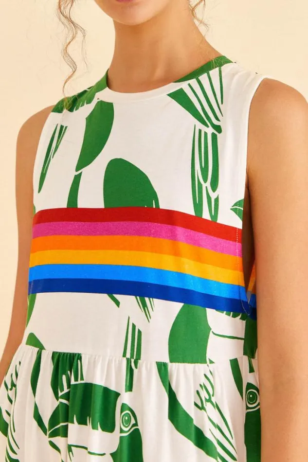 OffWhite Rainbow Toucans Organic Cotton Maxi Dress Women FARM Rio Maxi Dresses