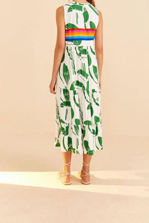OffWhite Rainbow Toucans Organic Cotton Maxi Dress Women FARM Rio Maxi Dresses