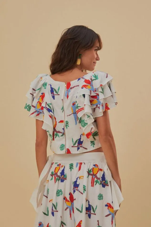 OffWhite Stitched Birds Blouse Women FARM Rio Blouses