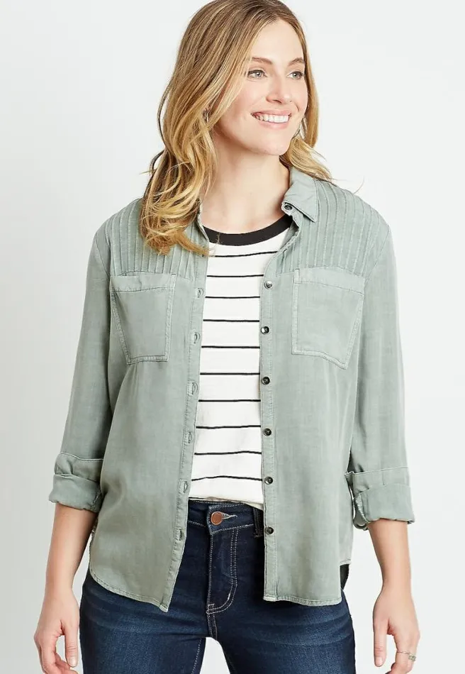 Olive Button Down Utility Shirt Women Maurices Tops
