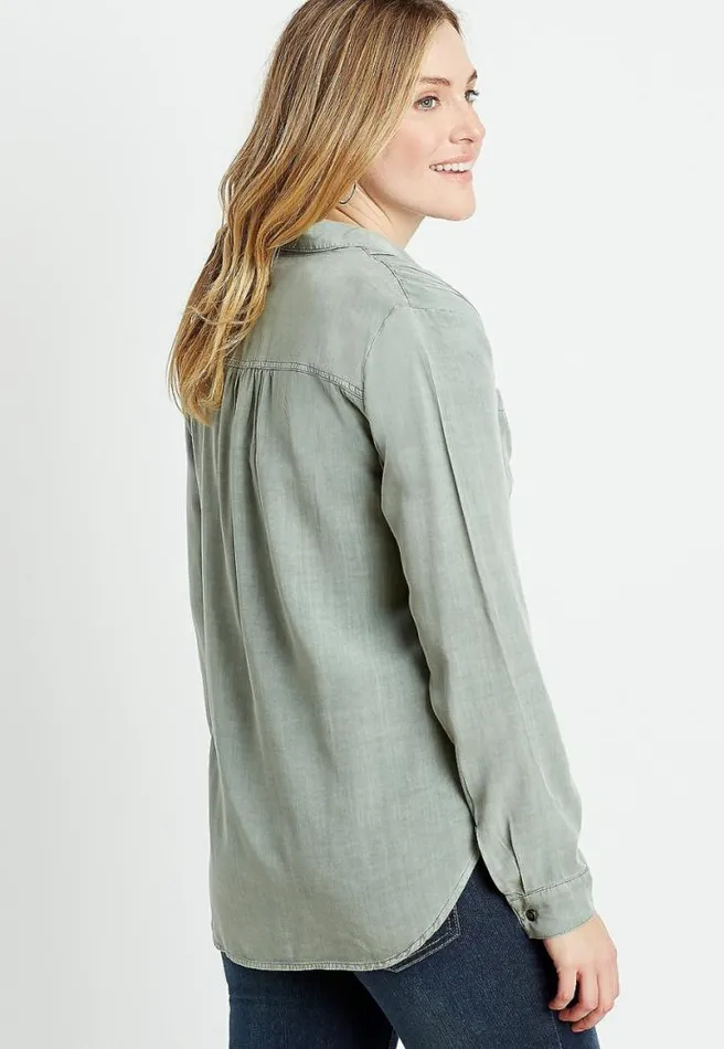 Olive Button Down Utility Shirt Women Maurices Tops