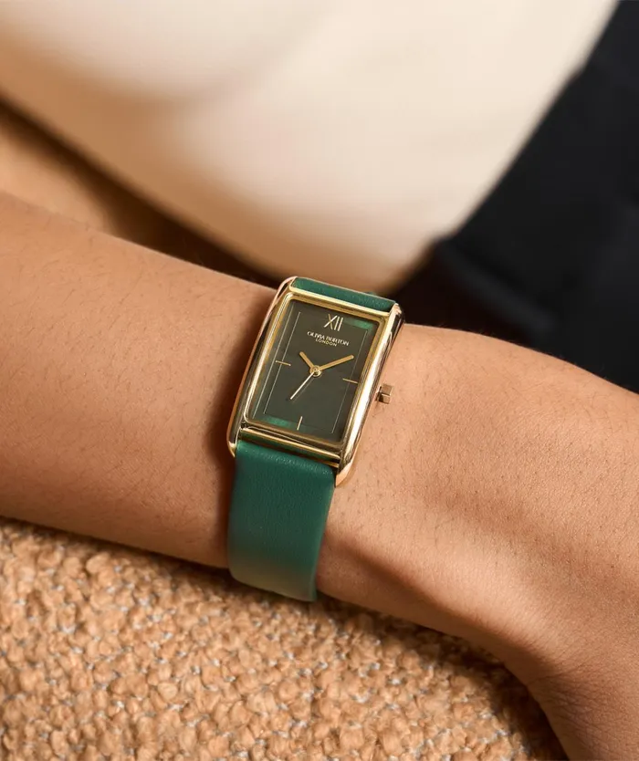 Olivia Burton Classic Watches Women 23mm Grove Gold and Forest Green Leather Strap Watch