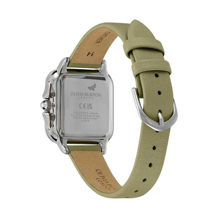 Olivia Burton Classic Watches Women 28mm Grosvenor Silver and Sage Green Leather Strap Watch