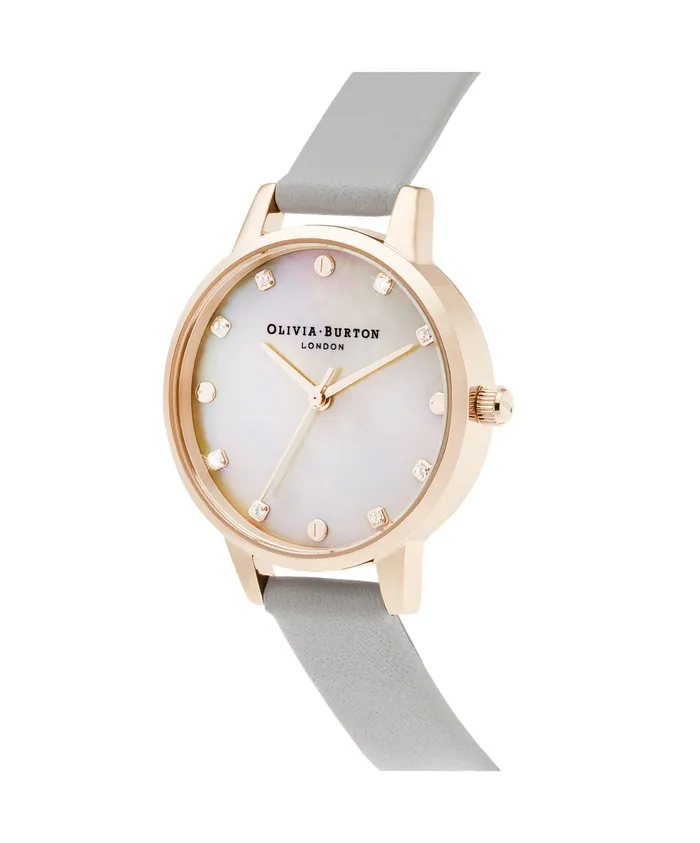 Olivia Burton Classic Watches Women 30mm Rose Gold and Gray Leather Strap Watch