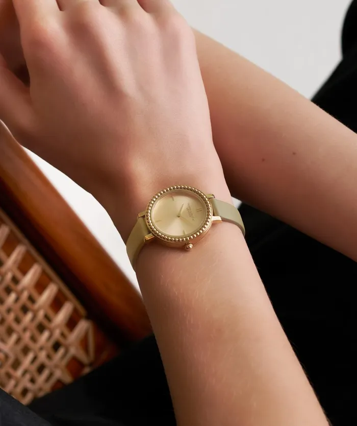 Olivia Burton Classic Watches Women 30mm Vintage Bead Gold and Sage Green Leather Strap Watch