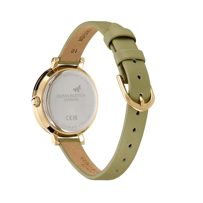 Olivia Burton Classic Watches Women 30mm Vintage Bead Gold and Sage Green Leather Strap Watch