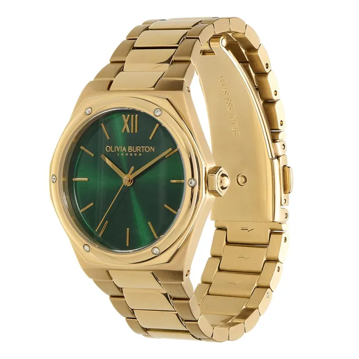 Olivia Burton Color Dial Watches Women 33mm Hexa Green and Gold Bracelet Watch