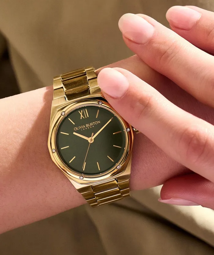 Olivia Burton Color Dial Watches Women 33mm Hexa Green and Gold Bracelet Watch