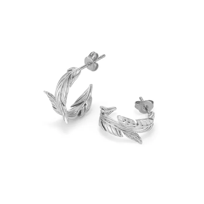 Olivia Burton Earrings Women Feather Silver Tone Hoop Earrings