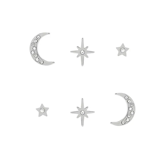 Olivia Burton Earrings Women North Star and Moon Silver Stud Earrings Set