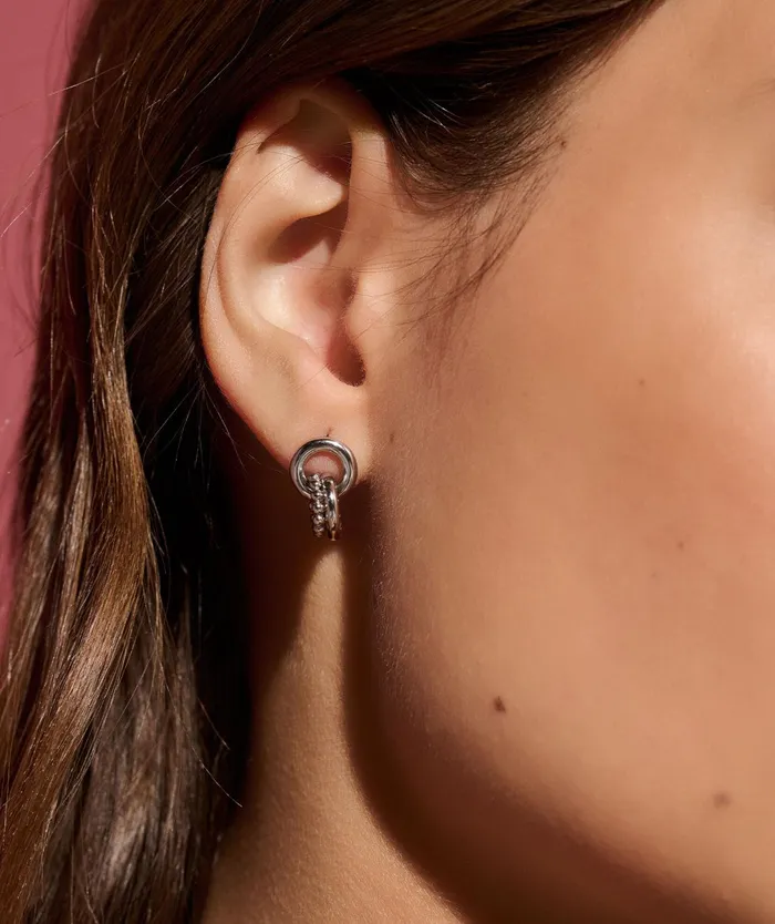Olivia Burton Earrings Women Vintage Bead Silver Interlinked Circle Earrings