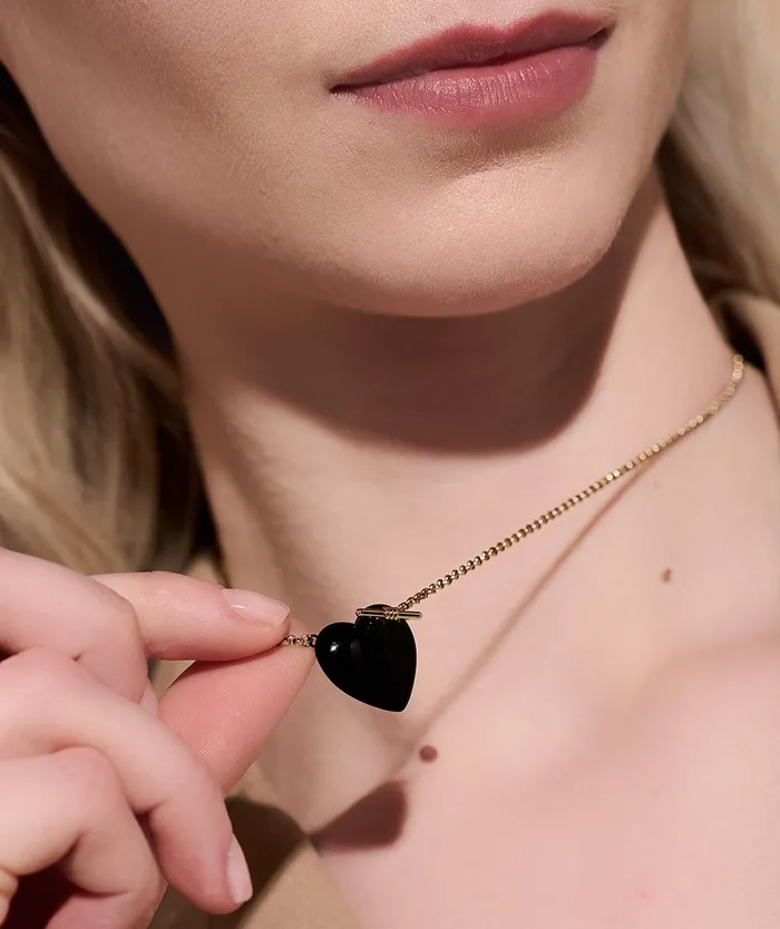 Olivia Burton Necklaces Women Knot Heart Gold and Black Necklace