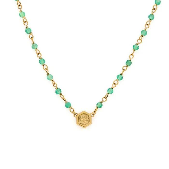Olivia Burton Necklaces Women Minima Bee Green and Gold Plated Beaded Charm Necklace