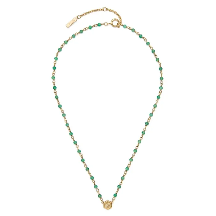 Olivia Burton Necklaces Women Minima Bee Green and Gold Plated Beaded Charm Necklace