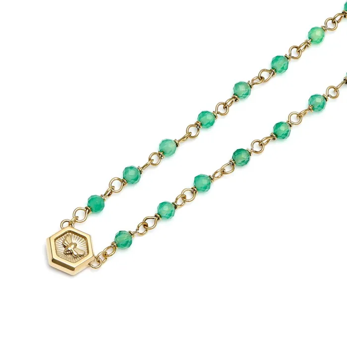 Olivia Burton Necklaces Women Minima Bee Green and Gold Plated Beaded Charm Necklace