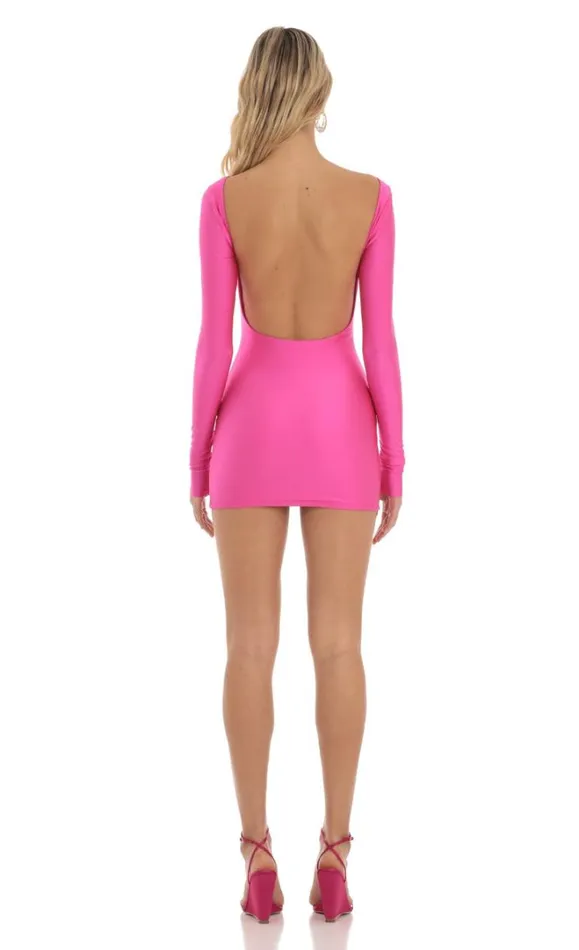 Open Back Bodycon Dress Hot Pink Women LUCY IN THE SKY Mini Dresses