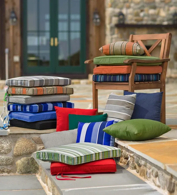Outdoor Living Deluxe Sunbrella Square Cushion With Ties 19034 X 18034 X 3034 8211 Bandana Plow and Hearth Outdoor Furniture Cushions