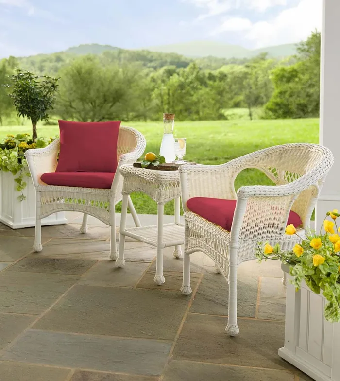 Outdoor Living Easy Care Resin Wicker Furniture Set Two Chairs And End Table 8211 Black Plow and Hearth Outdoor Wicker