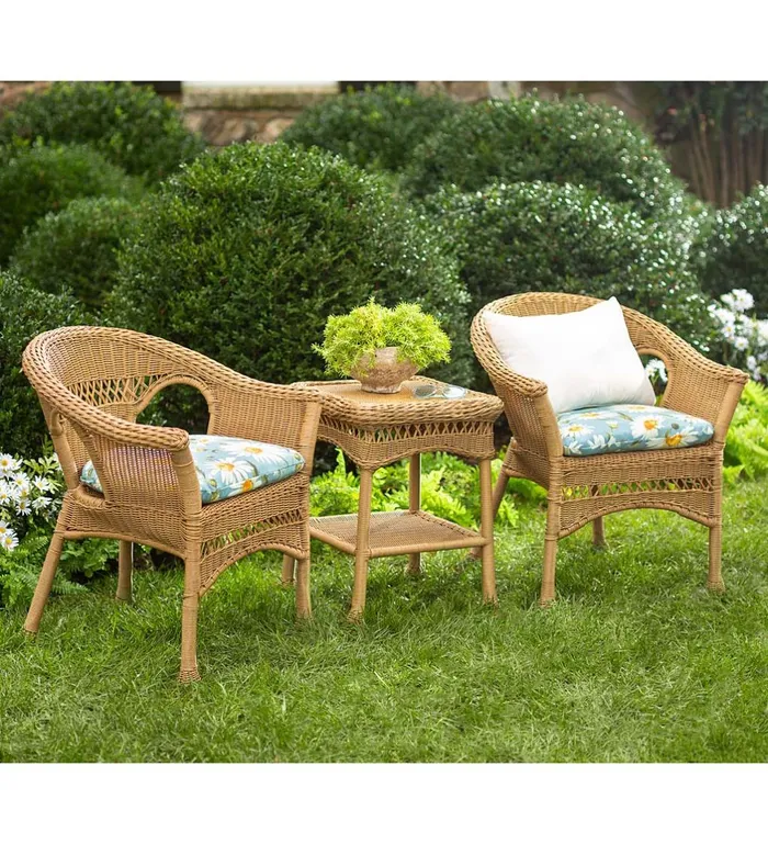 Outdoor Living Easy Care Resin Wicker Furniture Set Two Chairs And End Table 8211 Black Plow and Hearth Outdoor Wicker
