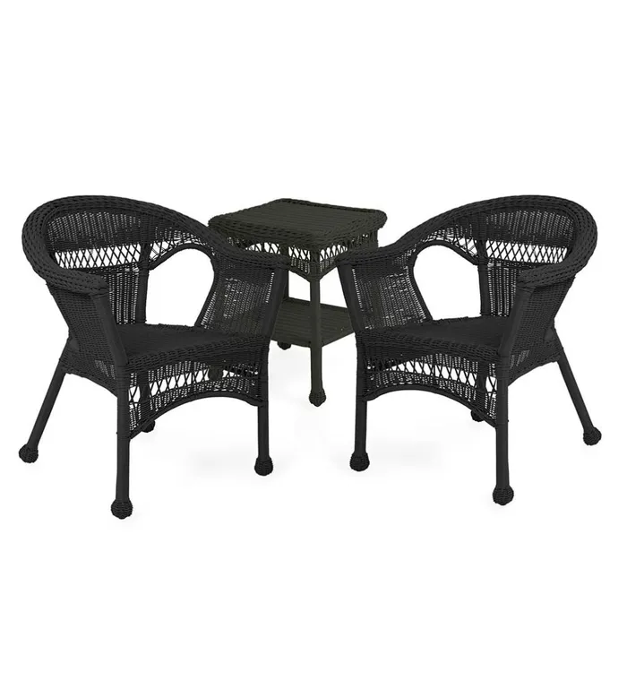Outdoor Living Easy Care Resin Wicker Furniture Set Two Chairs And End Table 8211 Black Plow and Hearth Outdoor Wicker