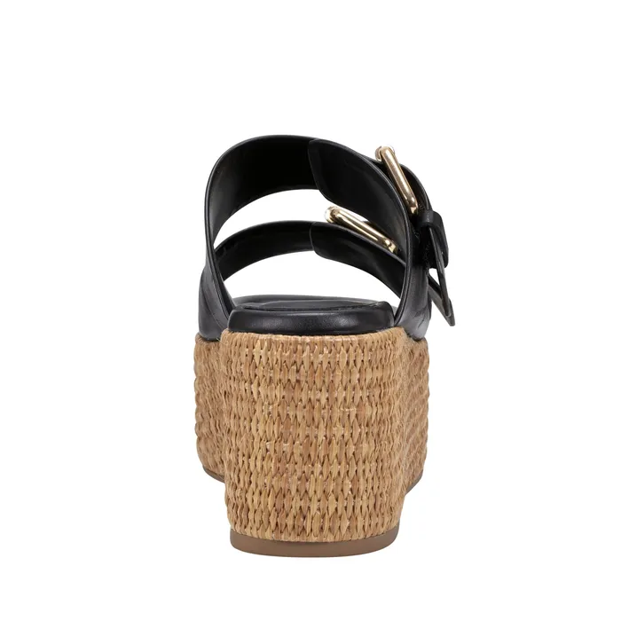Palery Platform Buckle Slide Sandal Black Leather Mules and Slides Marc Fisher Women