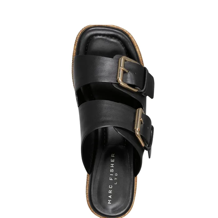 Palery Platform Buckle Slide Sandal Black Leather Mules and Slides Marc Fisher Women