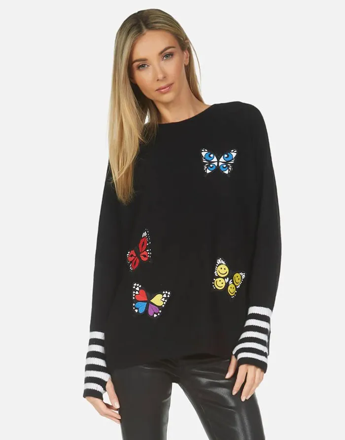 Paloma Butterfly Patches Blackcreme Women Lauren Moshi Sweaters and Knits