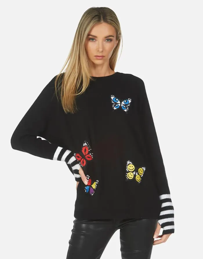 Paloma Butterfly Patches Blackcreme Women Lauren Moshi Sweaters and Knits